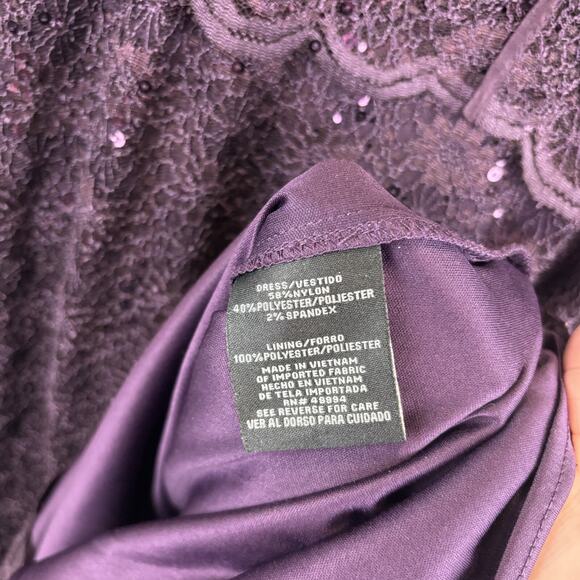 R&M Richards Dress Set 14P Purple 2 Pc Sequin MOB Wedding Cocktail Party Cruise - Picture 7 of 13